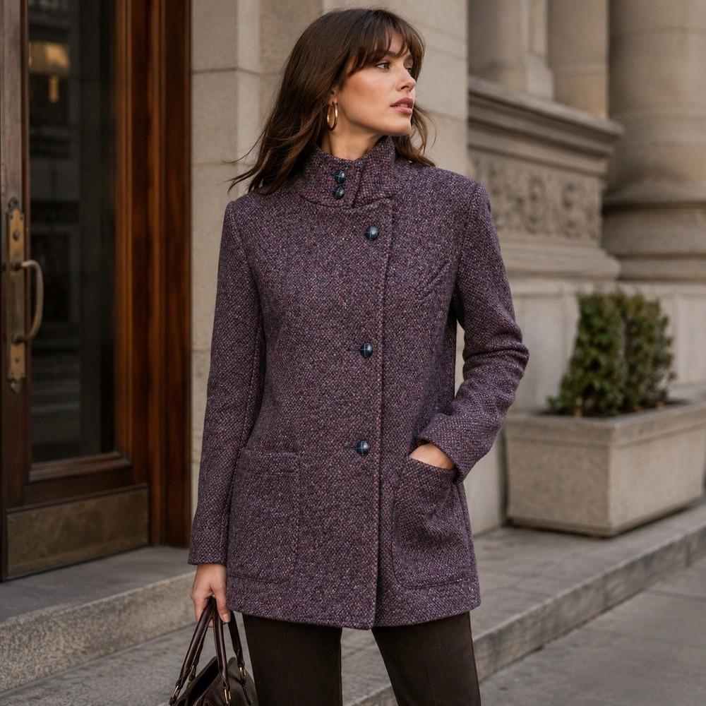 Vtg 70s Forecaster Boston Forstmann Welsh Tweed Wool Coat M Plum Mod Jacket